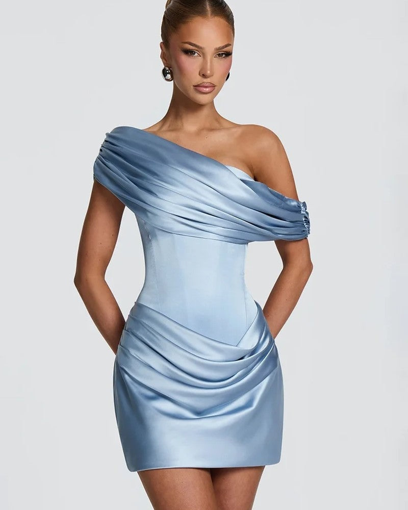 Elisande Draped Satin Mini Dress