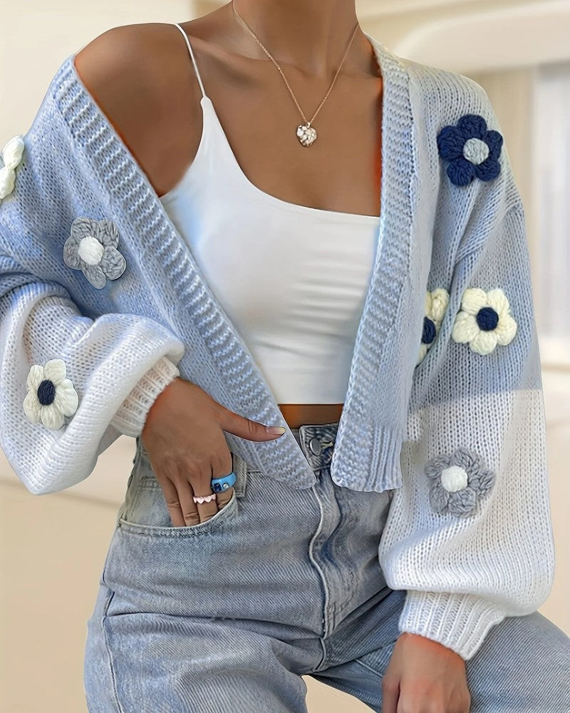 Elisandre Crochet Flower Knit Cardigan