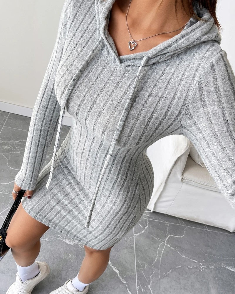 Elisari Ribbed Knit Hooded Mini Dress