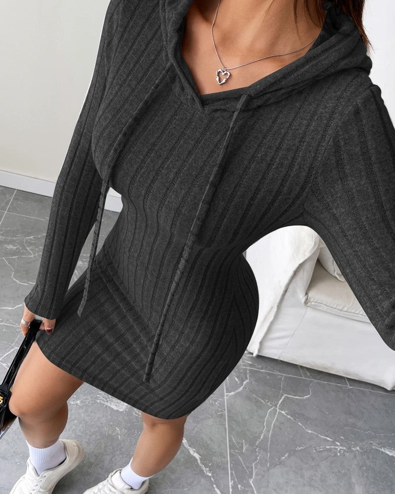 Elisari Ribbed Knit Hooded Mini Dress