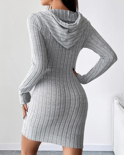 Elisari Ribbed Knit Hooded Mini Dress