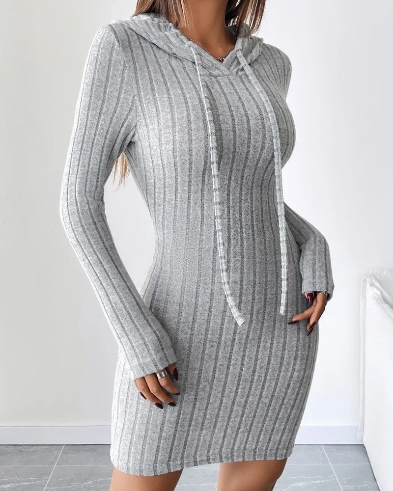 Elisari Ribbed Knit Hooded Mini Dress