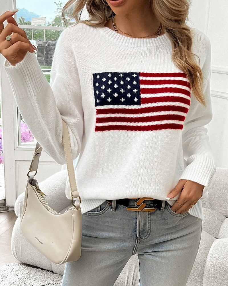 Elowyn Flag Knit Crewneck Sweater
