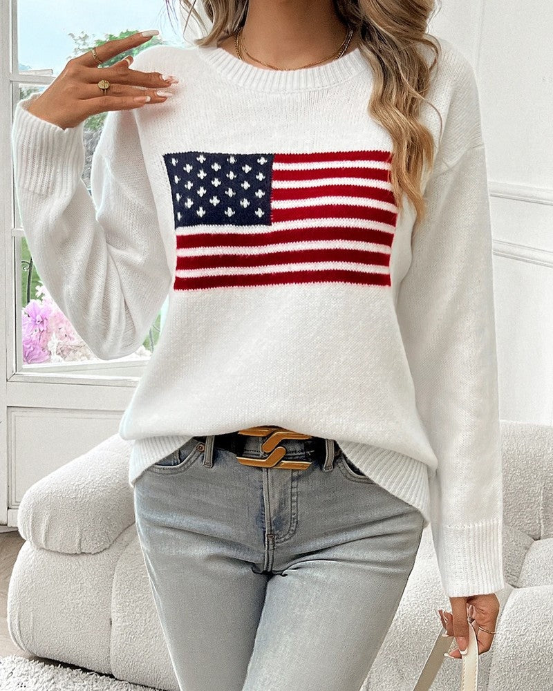 Elowyn Flag Knit Crewneck Sweater