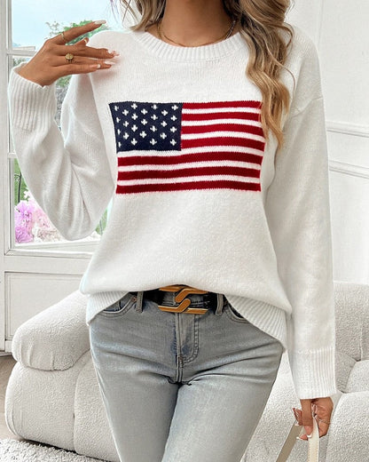 Elowyn Flag Knit Crewneck Sweater