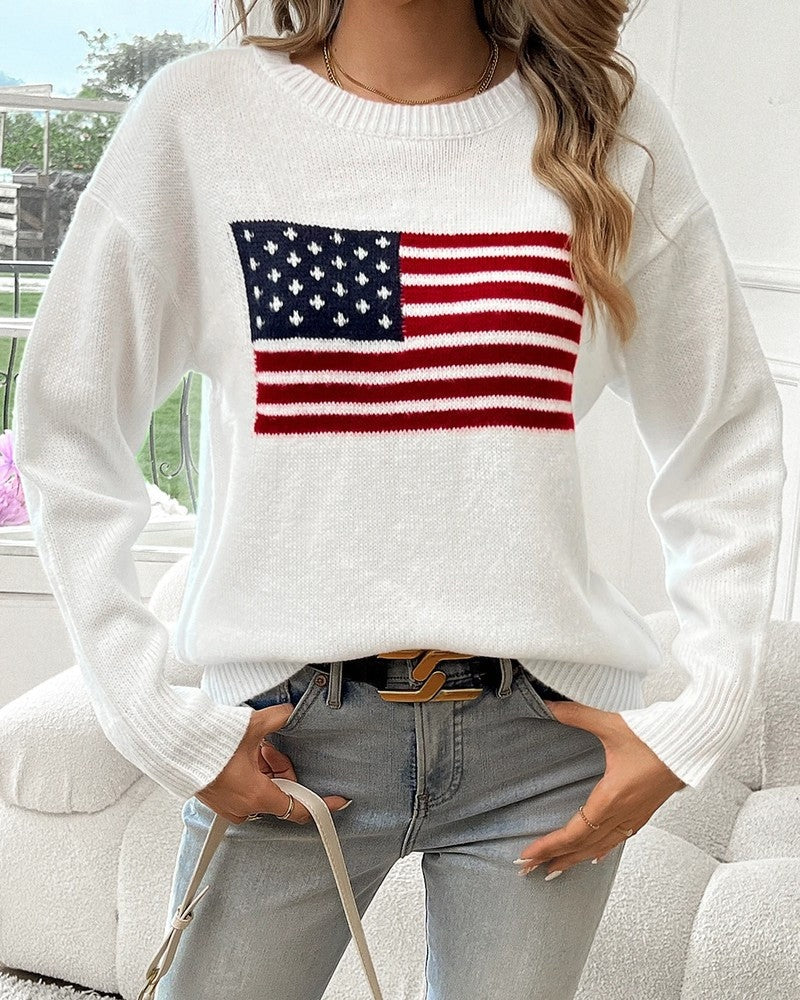 Elowyn Flag Knit Crewneck Sweater