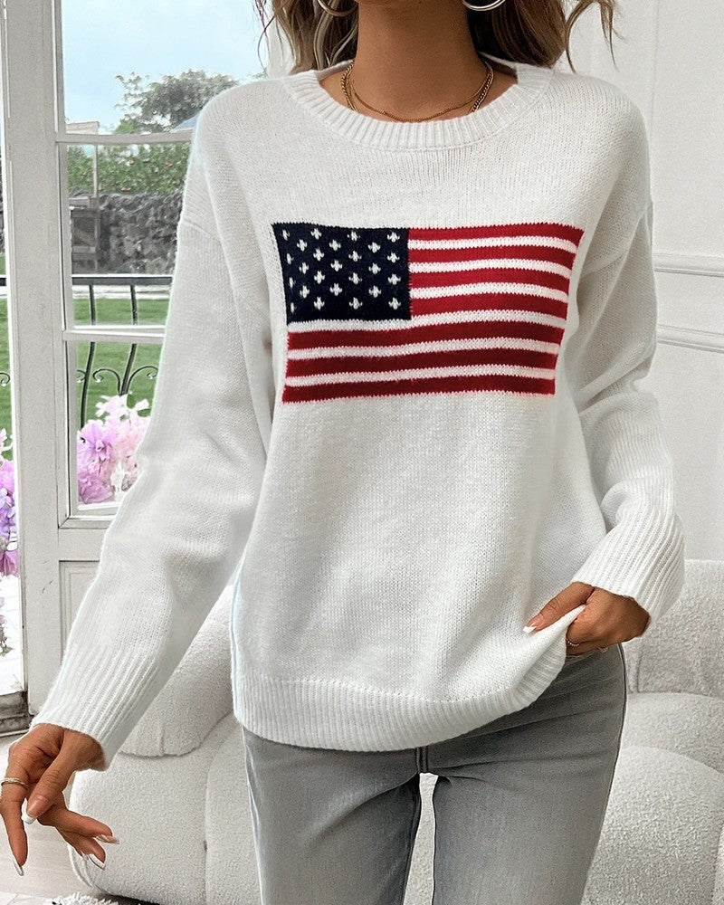 Elowyn Flag Knit Crewneck Sweater