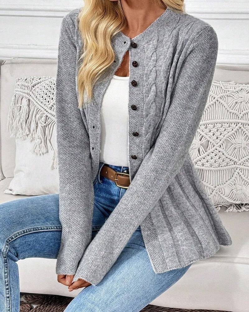Elvane Cable Knit Button-Up Cardigan