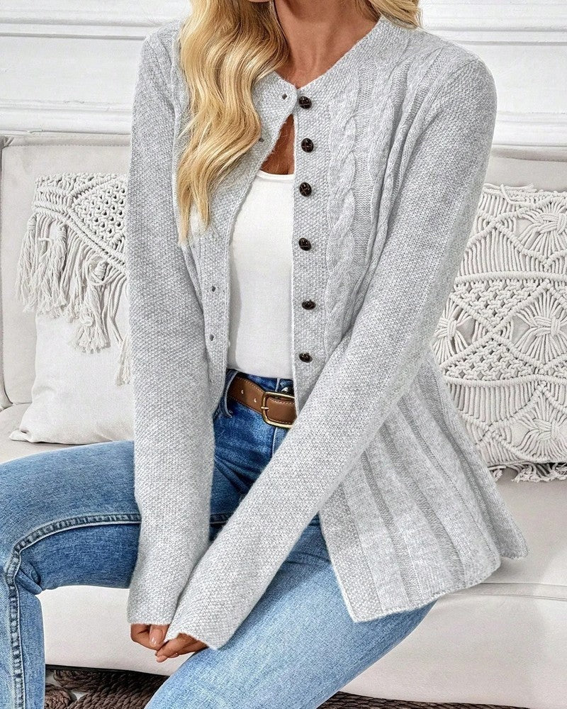 Elvane Cable Knit Button-Up Cardigan
