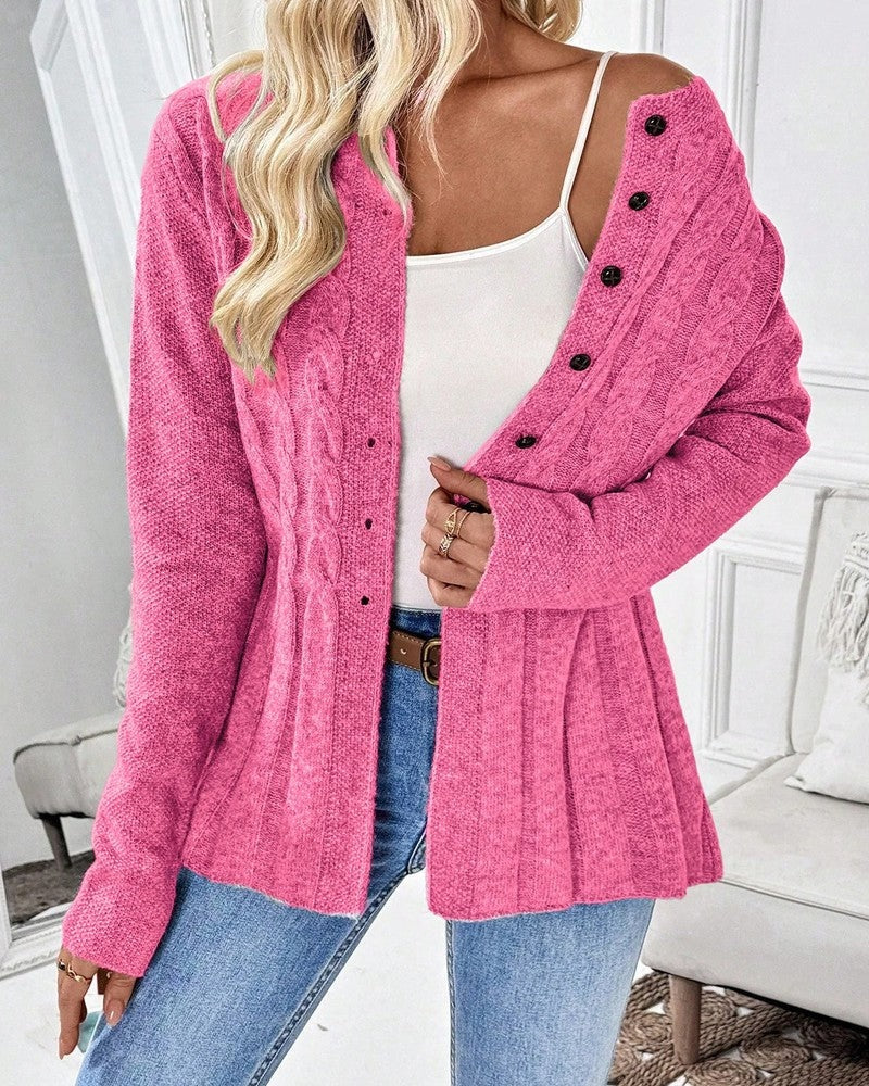 Elvane Cable Knit Button-Up Cardigan
