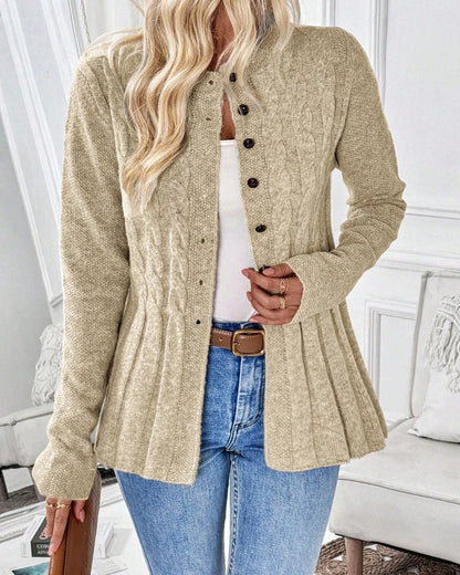 Elvane Cable Knit Button-Up Cardigan