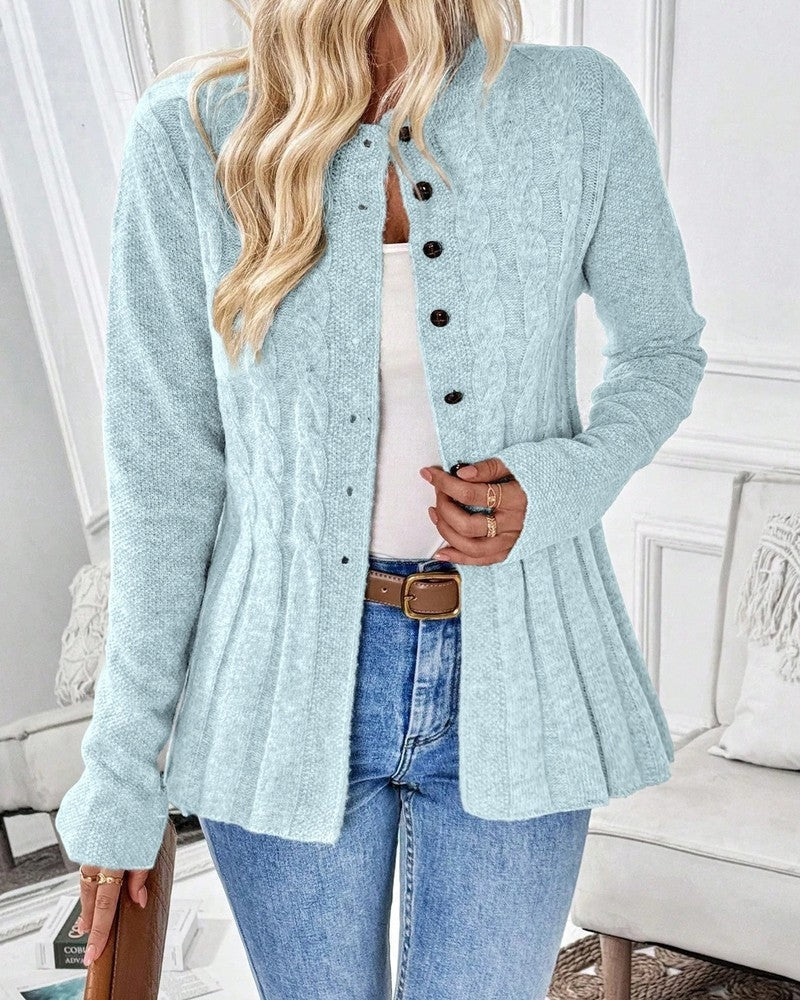 Elvane Cable Knit Button-Up Cardigan