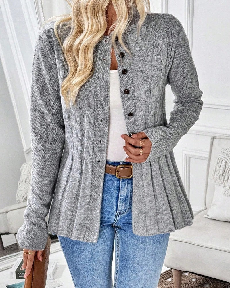 Elvane Cable Knit Button-Up Cardigan