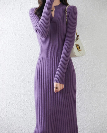 Lirenne Ribbed Knit Long Sweater Dress