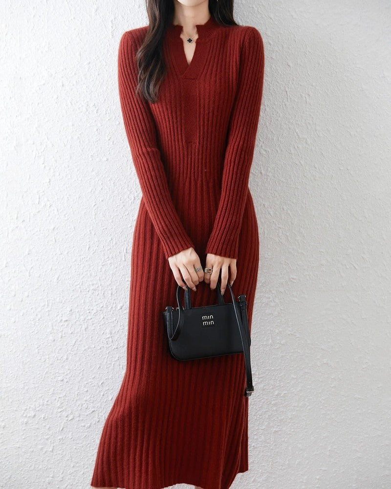 Lirenne Ribbed Knit Long Sweater Dress