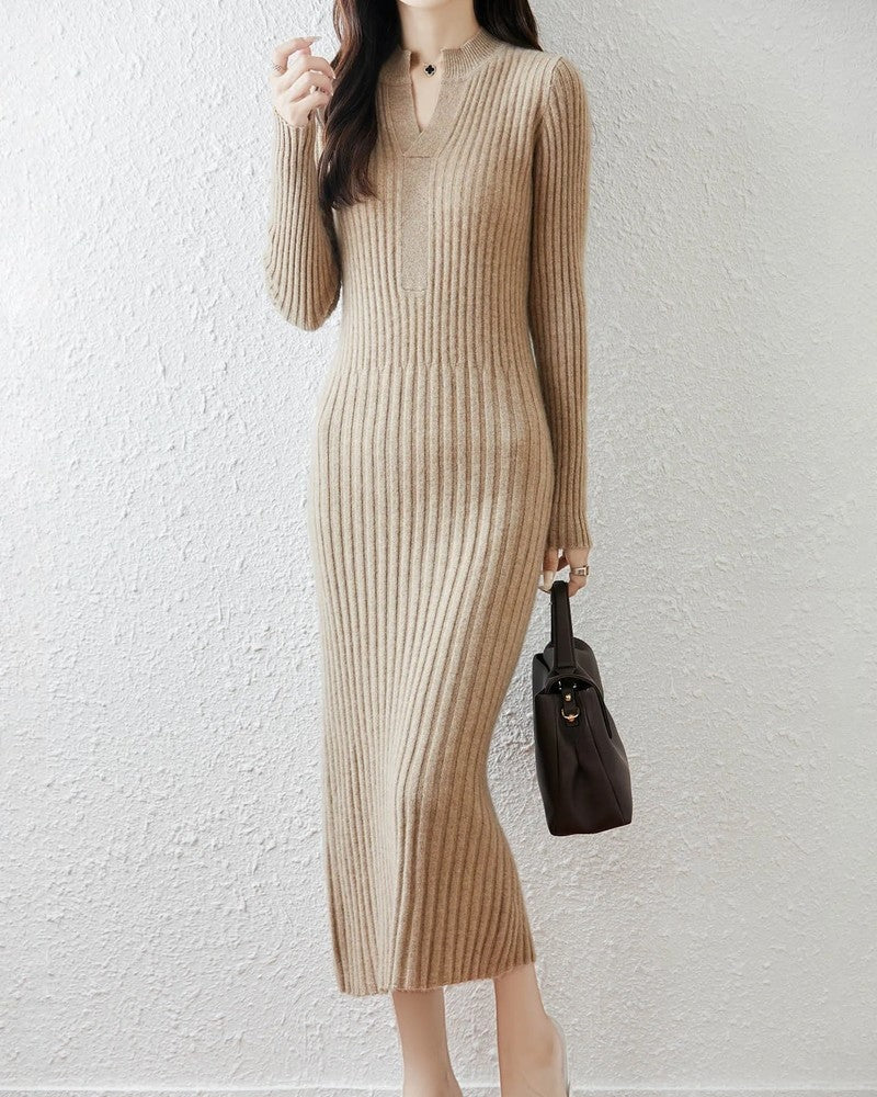 Lirenne Ribbed Knit Long Sweater Dress