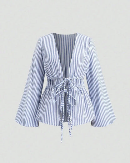 Lirenne Striped Tie-Front Relaxed Blouse