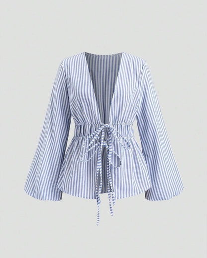 Lirenne Striped Tie-Front Relaxed Blouse