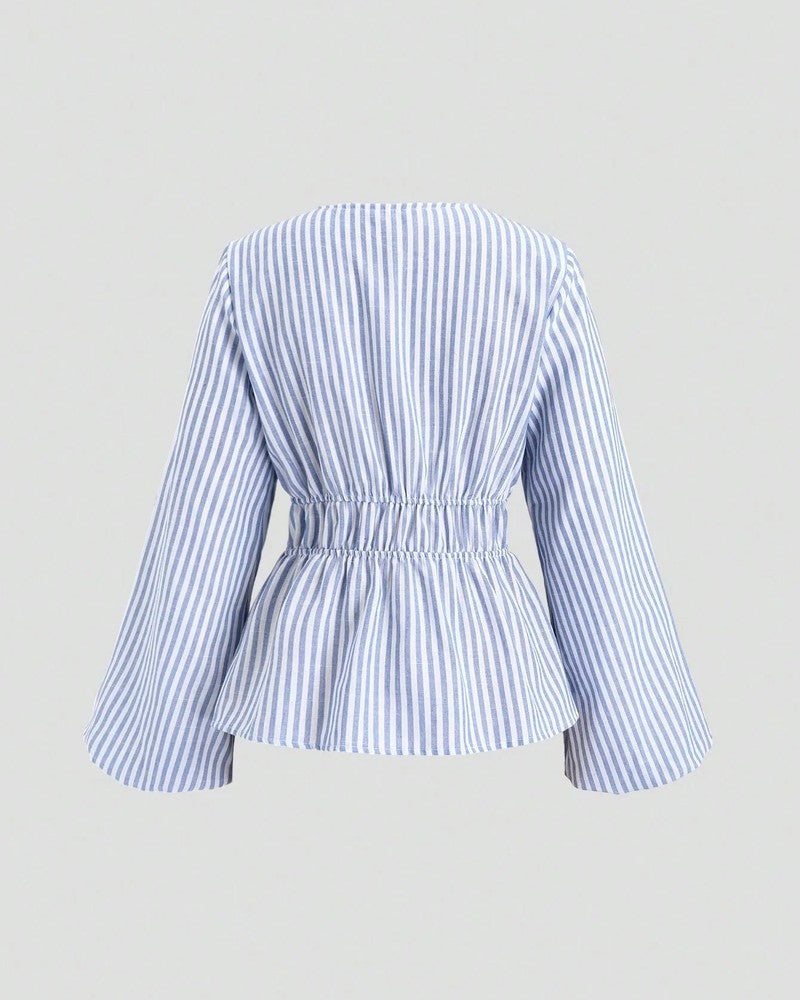 Lirenne Striped Tie-Front Relaxed Blouse