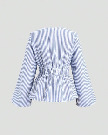 Lirenne Striped Tie-Front Relaxed Blouse