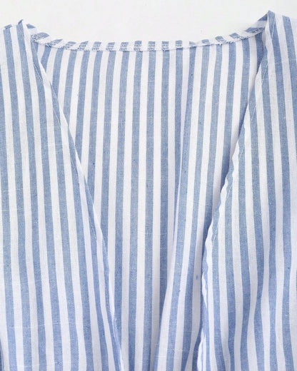 Lirenne Striped Tie-Front Relaxed Blouse