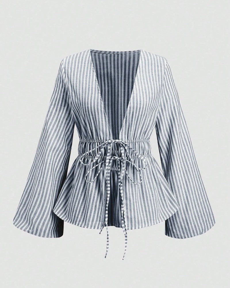 Lirenne Striped Tie-Front Relaxed Blouse