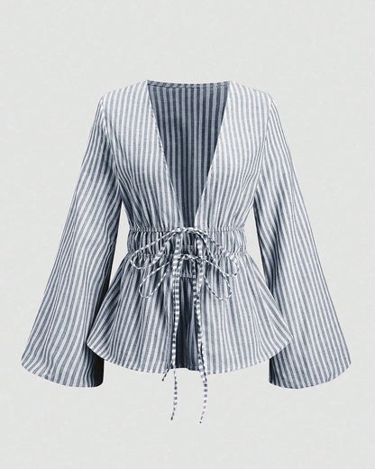 Lirenne Striped Tie-Front Relaxed Blouse