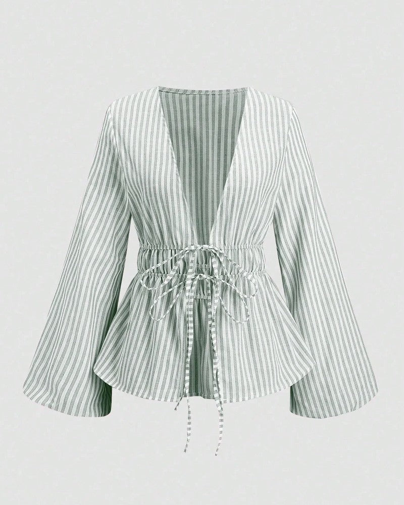 Lirenne Striped Tie-Front Relaxed Blouse