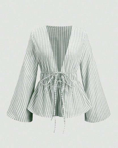 Lirenne Striped Tie-Front Relaxed Blouse
