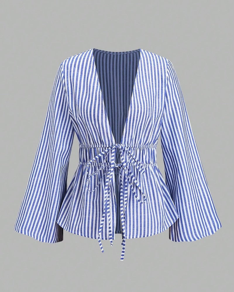 Lirenne Striped Tie-Front Relaxed Blouse