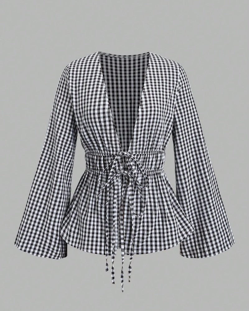 Lirenne Striped Tie-Front Relaxed Blouse