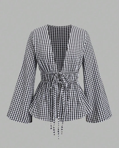 Lirenne Striped Tie-Front Relaxed Blouse