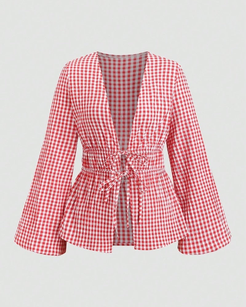 Lirenne Striped Tie-Front Relaxed Blouse