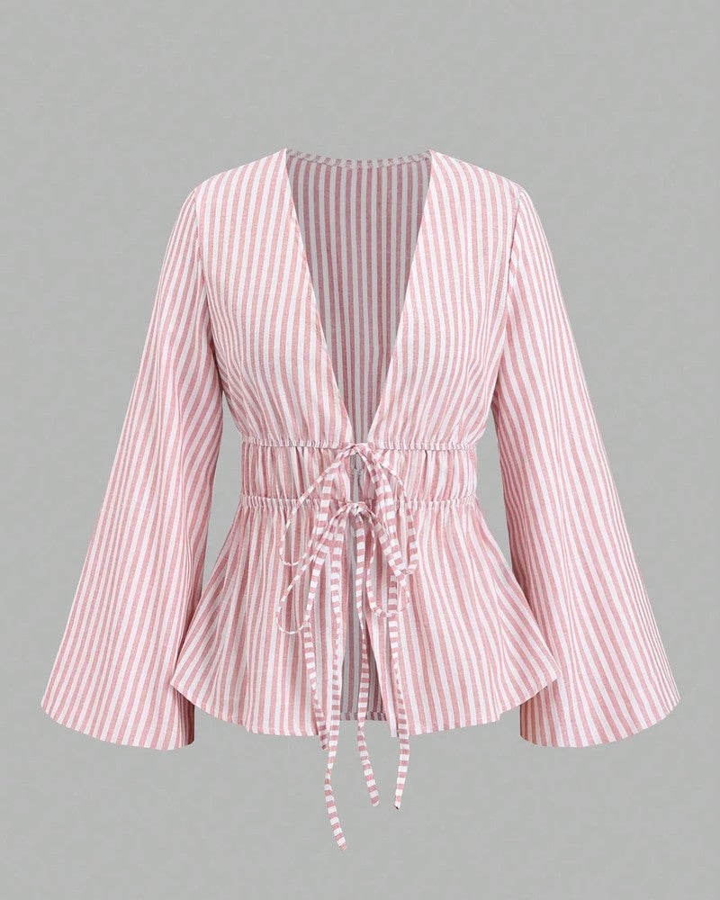 Lirenne Striped Tie-Front Relaxed Blouse