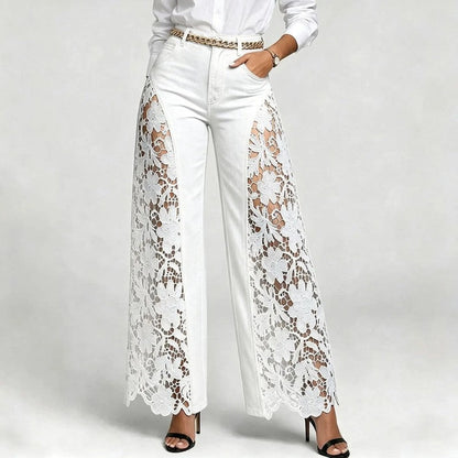 Lirone Floral Lace Panel Wide-Leg Jeans