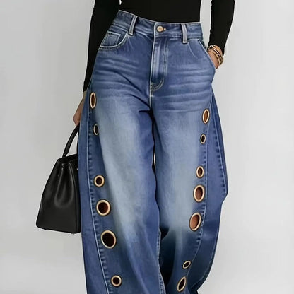 Lunari Grommet Wide-Leg Denim Jeans