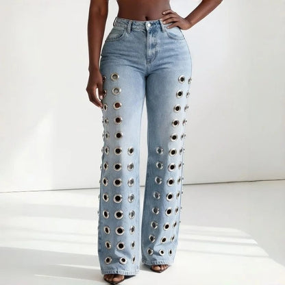 Lunari Grommet Wide-Leg Denim Jeans