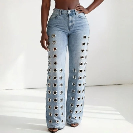 Lunari Grommet Wide-Leg Denim Jeans