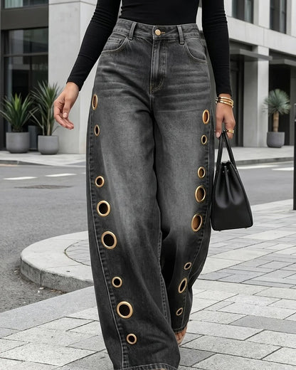 Lunari Grommet Wide-Leg Denim Jeans