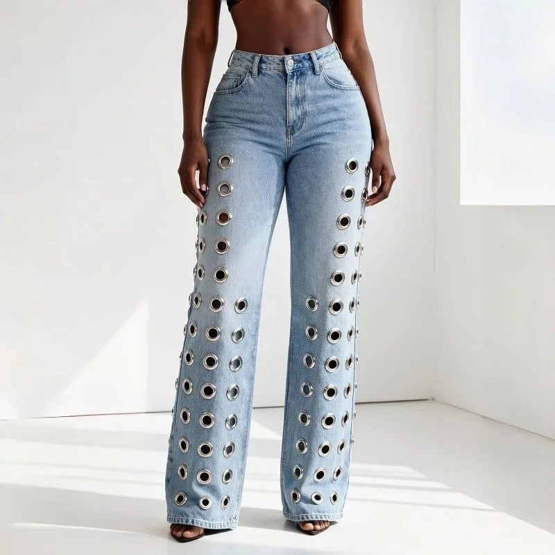 Lunari Grommet Wide-Leg Denim Jeans