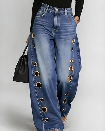 Lunari Grommet Wide-Leg Denim Jeans