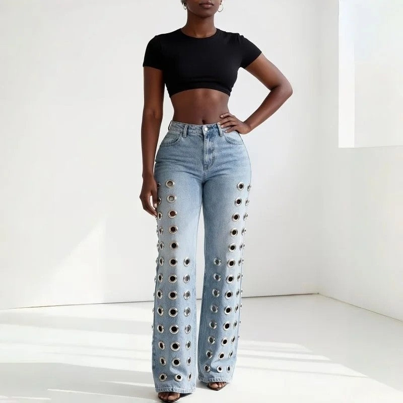 Lunari Grommet Wide-Leg Denim Jeans