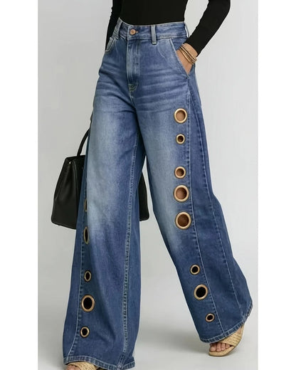 Lunari Grommet Wide-Leg Denim Jeans