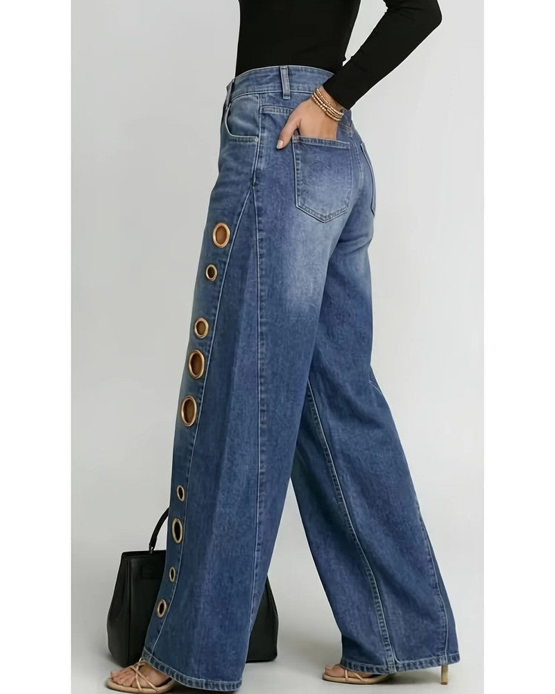 Lunari Grommet Wide-Leg Denim Jeans