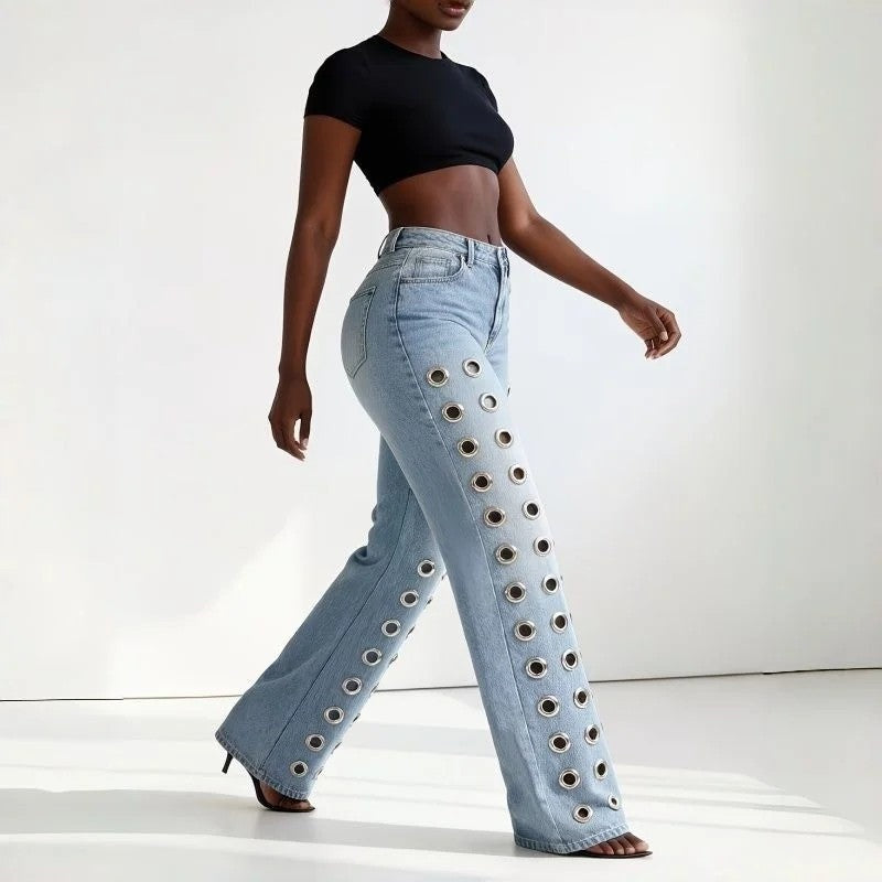 Lunari Grommet Wide-Leg Denim Jeans