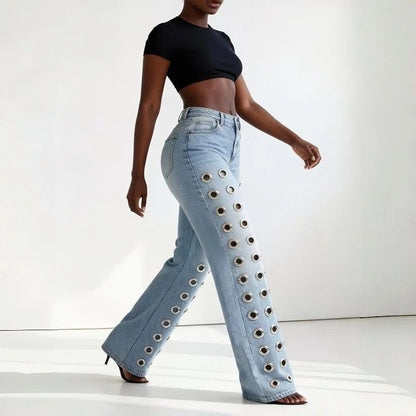 Lunari Grommet Wide-Leg Denim Jeans