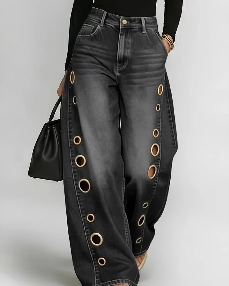 Lunari Grommet Wide-Leg Denim Jeans