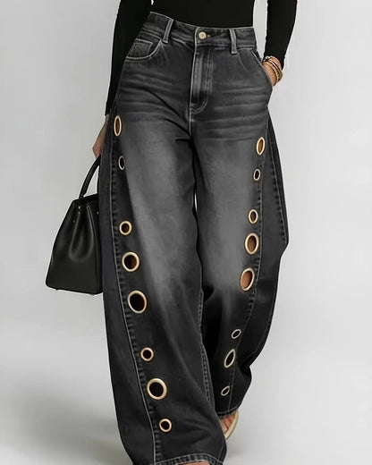 Lunari Grommet Wide-Leg Denim Jeans