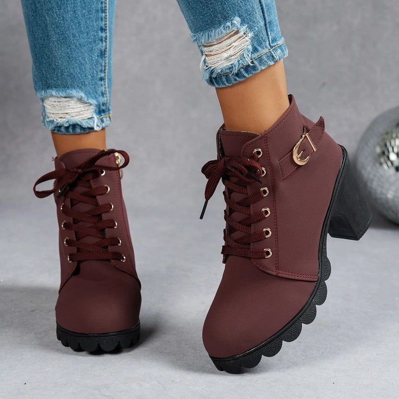 Lunari Lace-Up Block Heel Ankle Boots