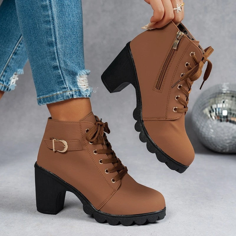 Lunari Lace-Up Block Heel Ankle Boots